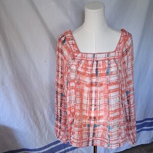Elegant Pink and White Blouse Top. Very Sophisticated Look. Size L